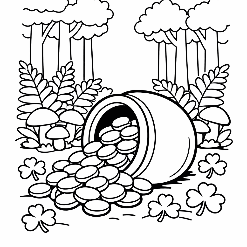 Free printable coloring page: Object Only: Two Or Three Pot Of Golds…, for ages 3-6