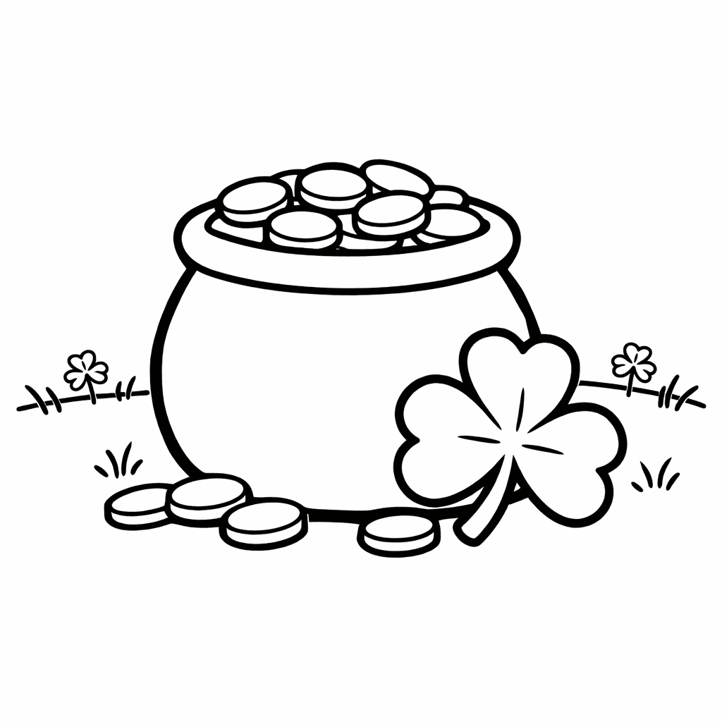 Free printable coloring page: Pot And Shamrock, for ages 3-6