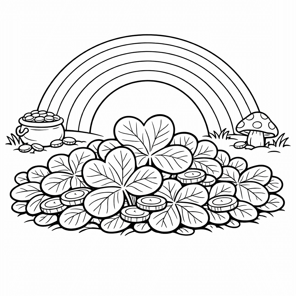 Free printable coloring page: Rainbow And Clouds, for ages 7-12