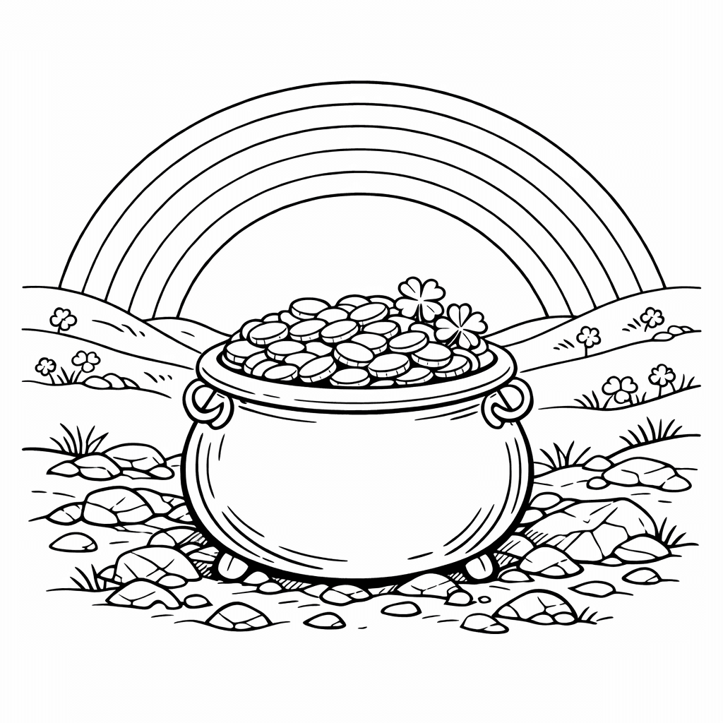 Free printable coloring page: Rainbow And Pot, for ages 7-12