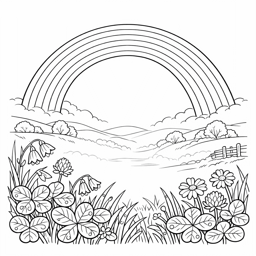 Free printable coloring page: Rainbow And Clouds, for ages 7-12