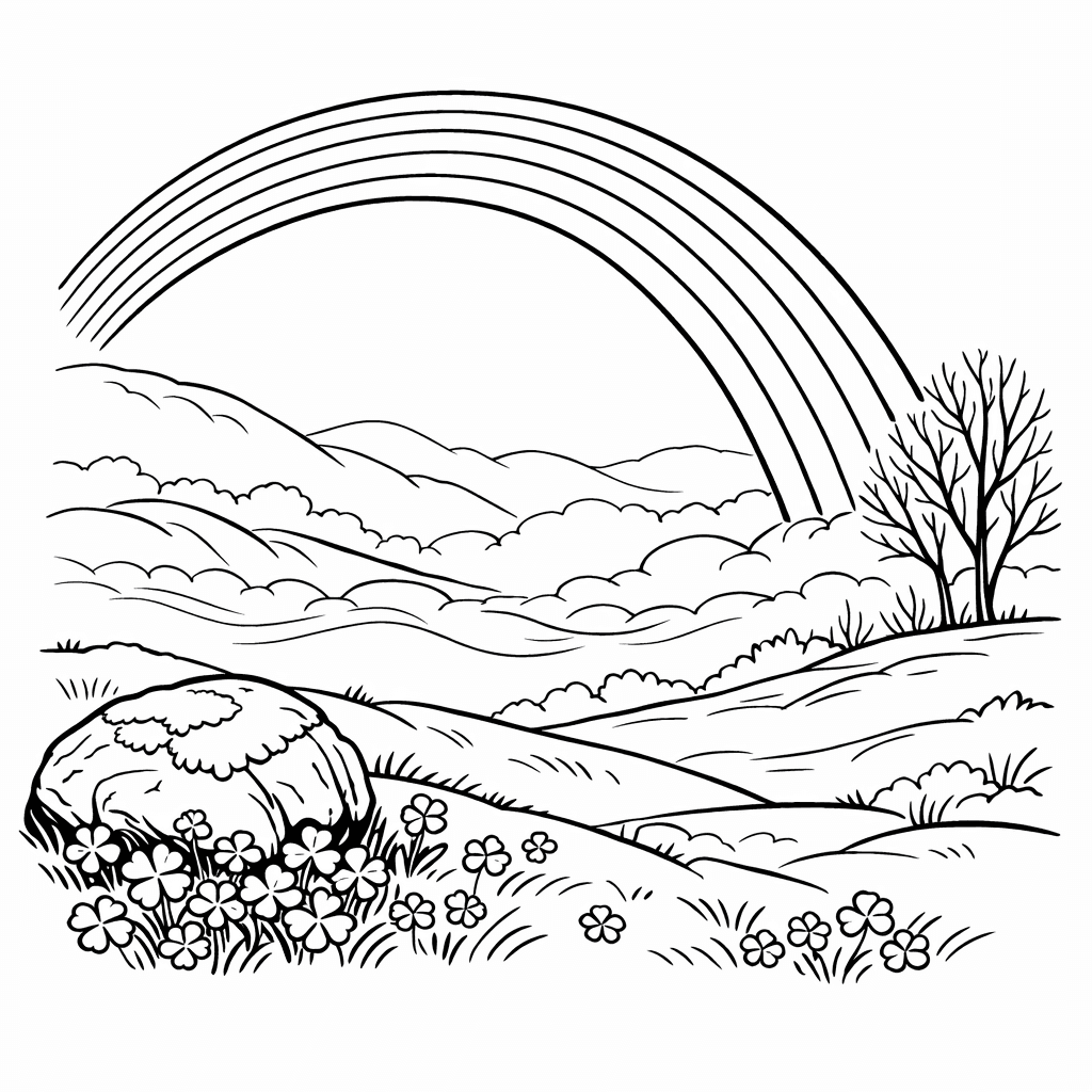 Free printable coloring page: Object Only: A Cute Rainbow With Clean Outlines,…, for ages 7-12