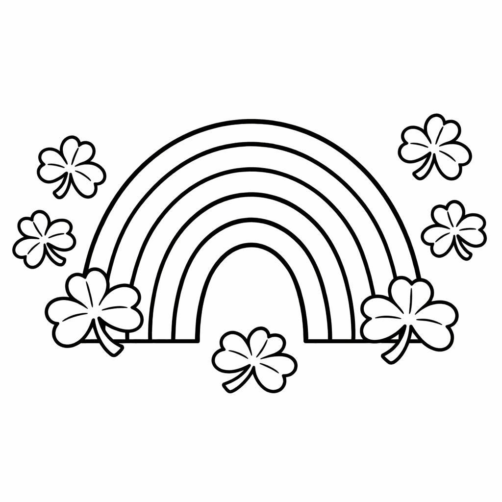 Free printable coloring page: Rainbow And Shamrock, for ages 3-6