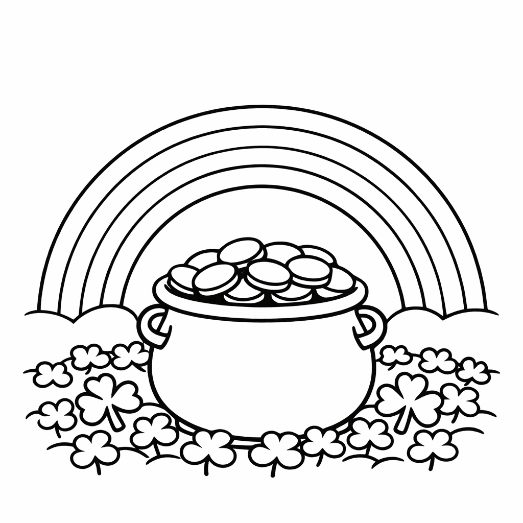 Free printable coloring page: Rainbow And Shamrock, for ages 3-6