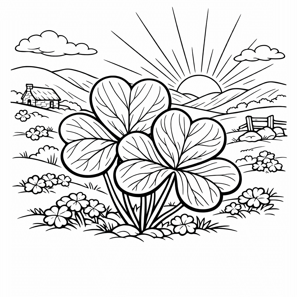 Free printable coloring page: Single Shamrock, for ages 7-12
