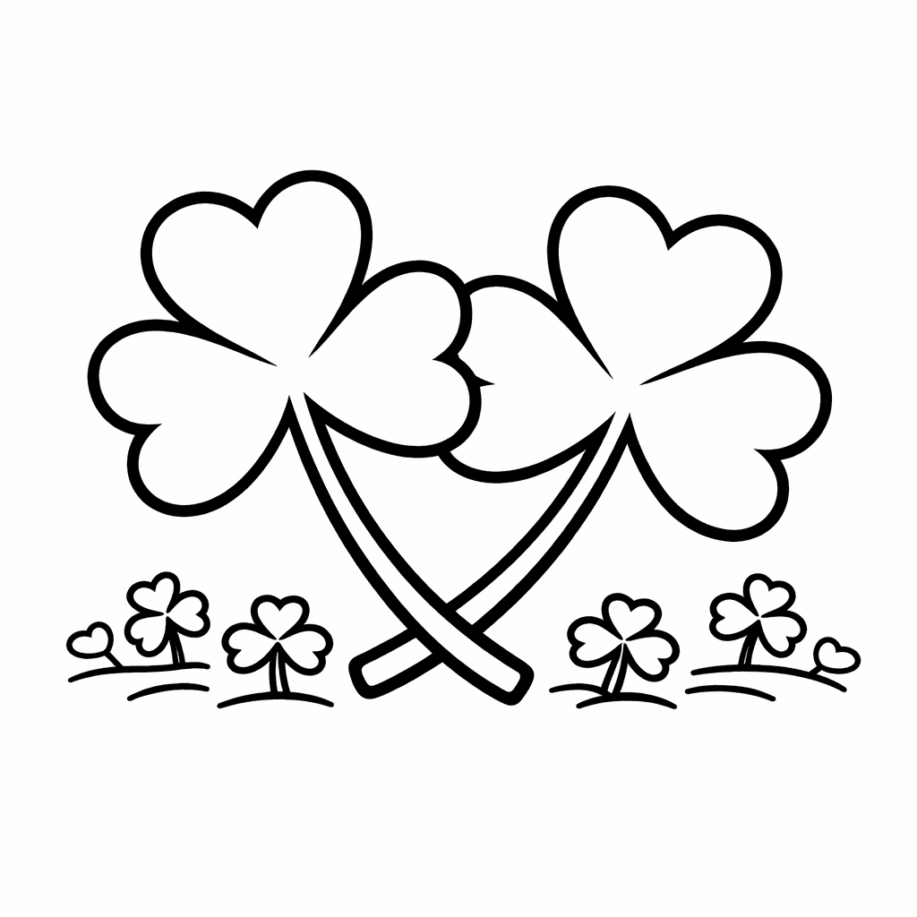 Free printable coloring page: Object Only: A Cute Shamrock With Clean Outlines,…, for ages 3-6