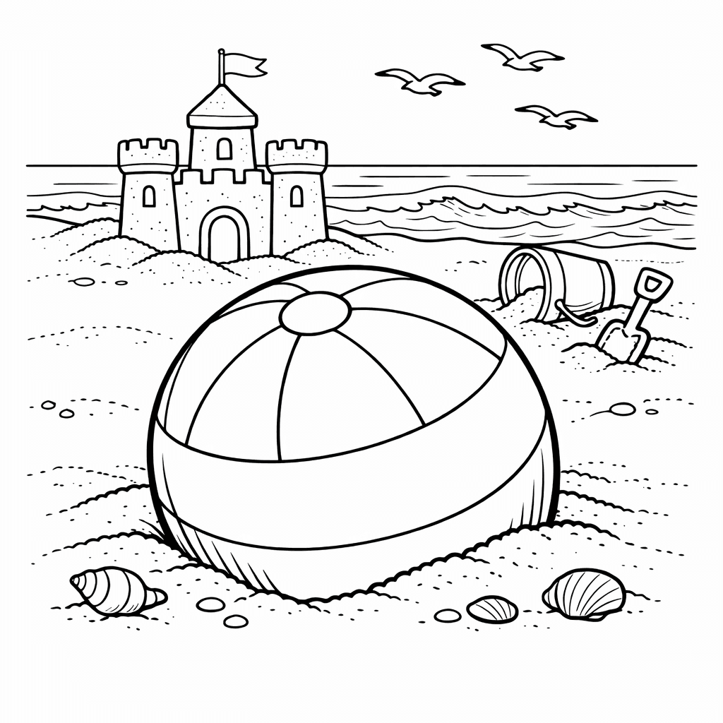 Free printable coloring page: Object Only: A Cute Ball With Clean Outlines,…, for ages 7-12