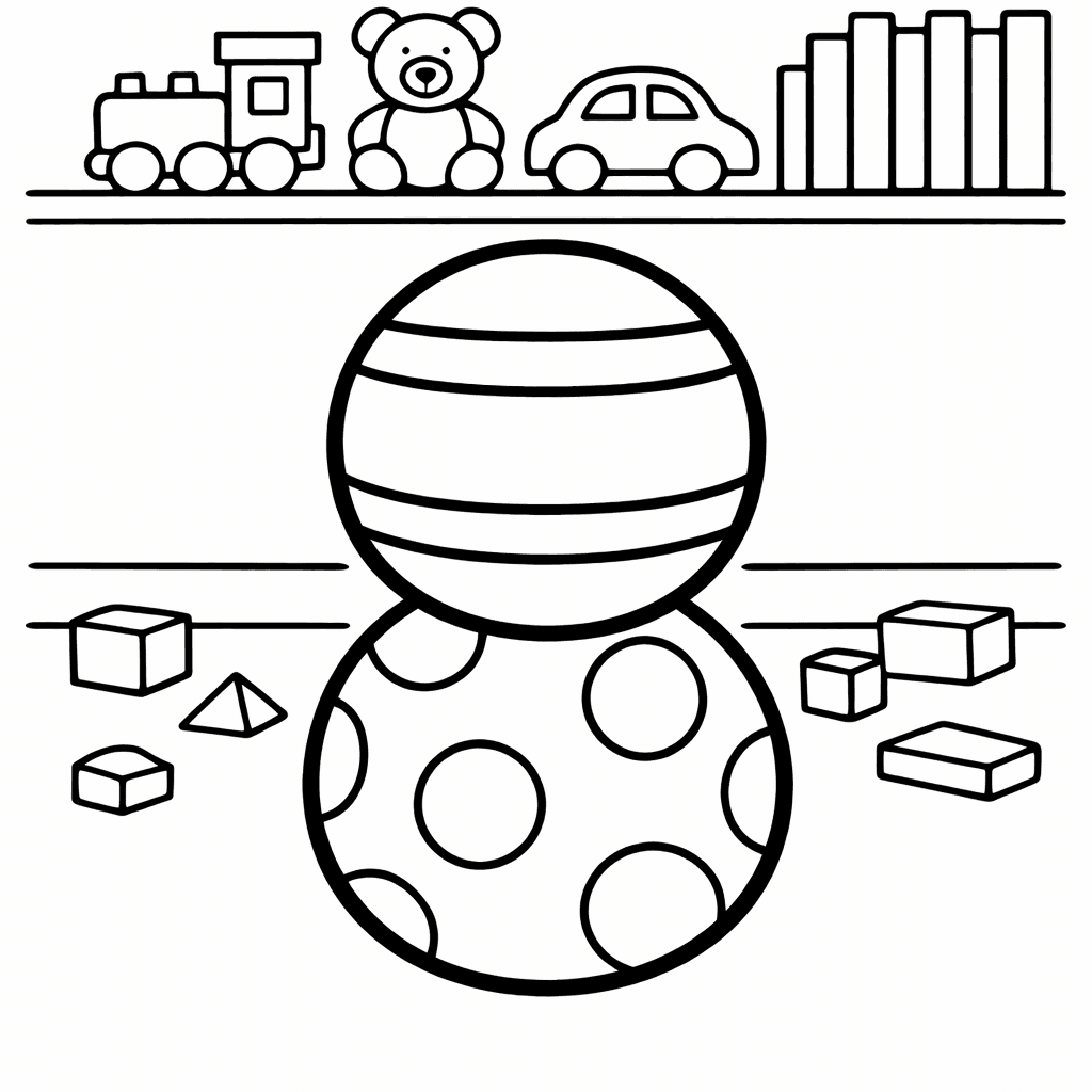 Free printable coloring page: Ball And Net, for ages 3-6