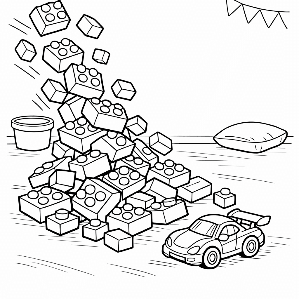 Free printable coloring page: Object Only: A Cute Blocks With Clean Outlines,…, for ages 7-12