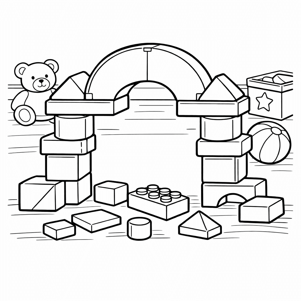 Free printable coloring page: Object Only: A Cute Blocks With Clean Outlines,…, for ages 7-12