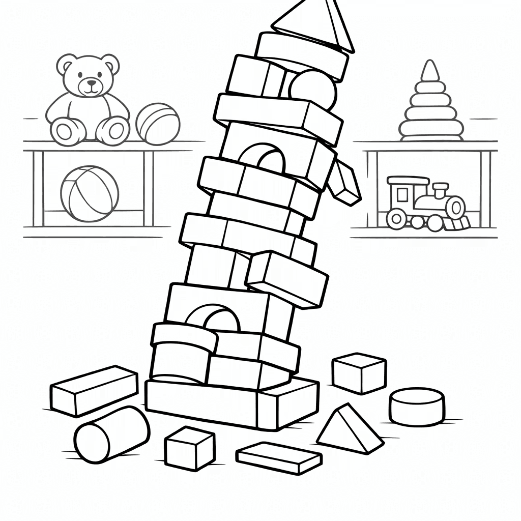 Free printable coloring page: Blocks Falling, for ages 7-12