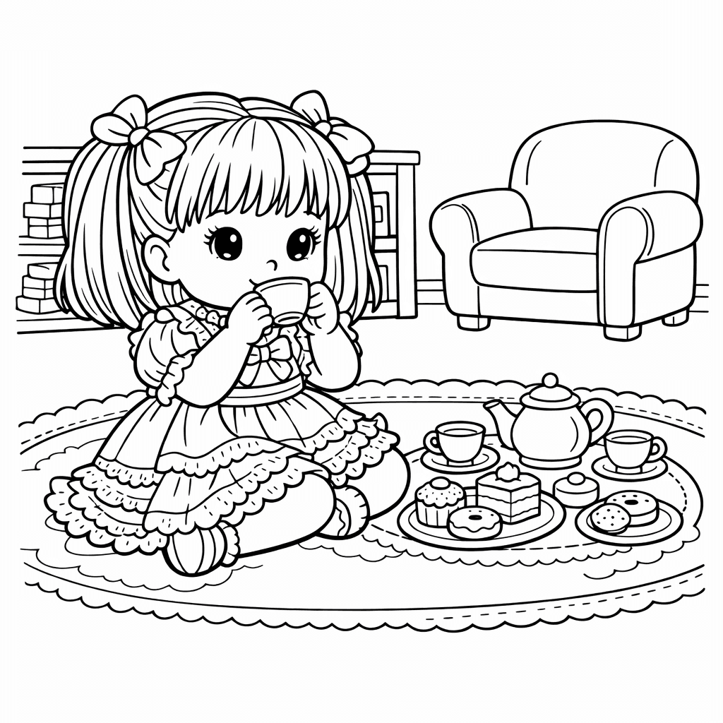 Free printable coloring page: Doll House, for ages 7-12