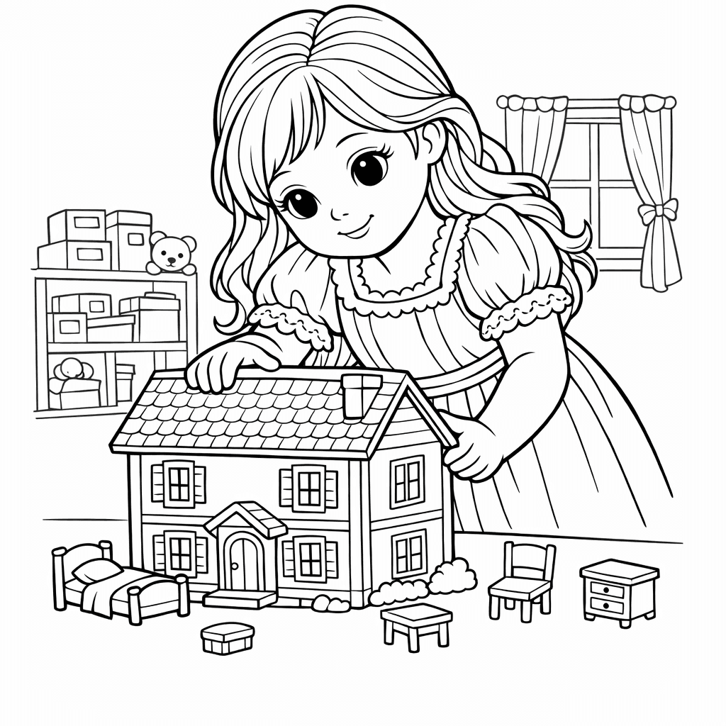 Free printable coloring page: Object Only: A Cute Doll With Clean Outlines,…, for ages 7-12