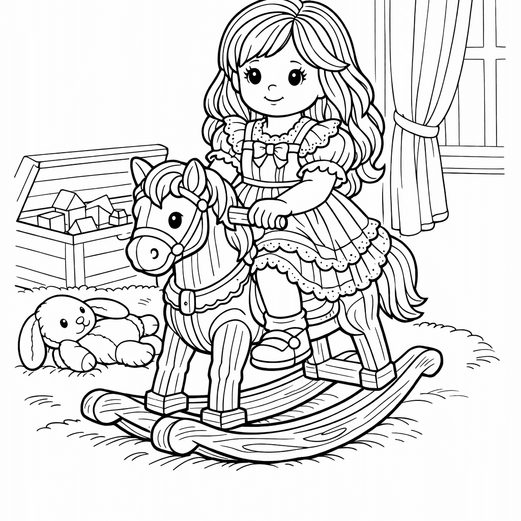 Free printable coloring page: Doll Sitting, for ages 7-12