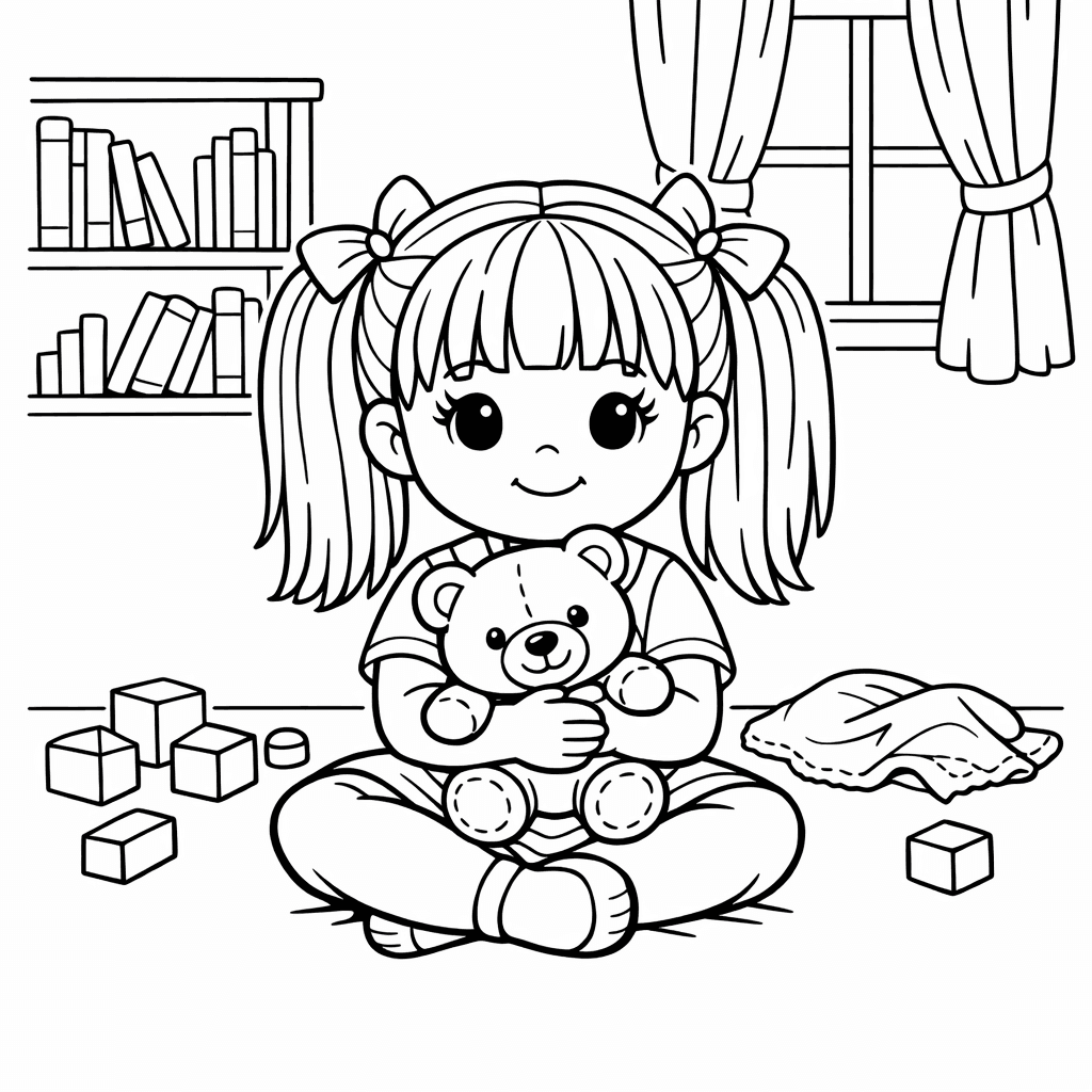 Free printable coloring page: Doll And Dress, for ages 7-12