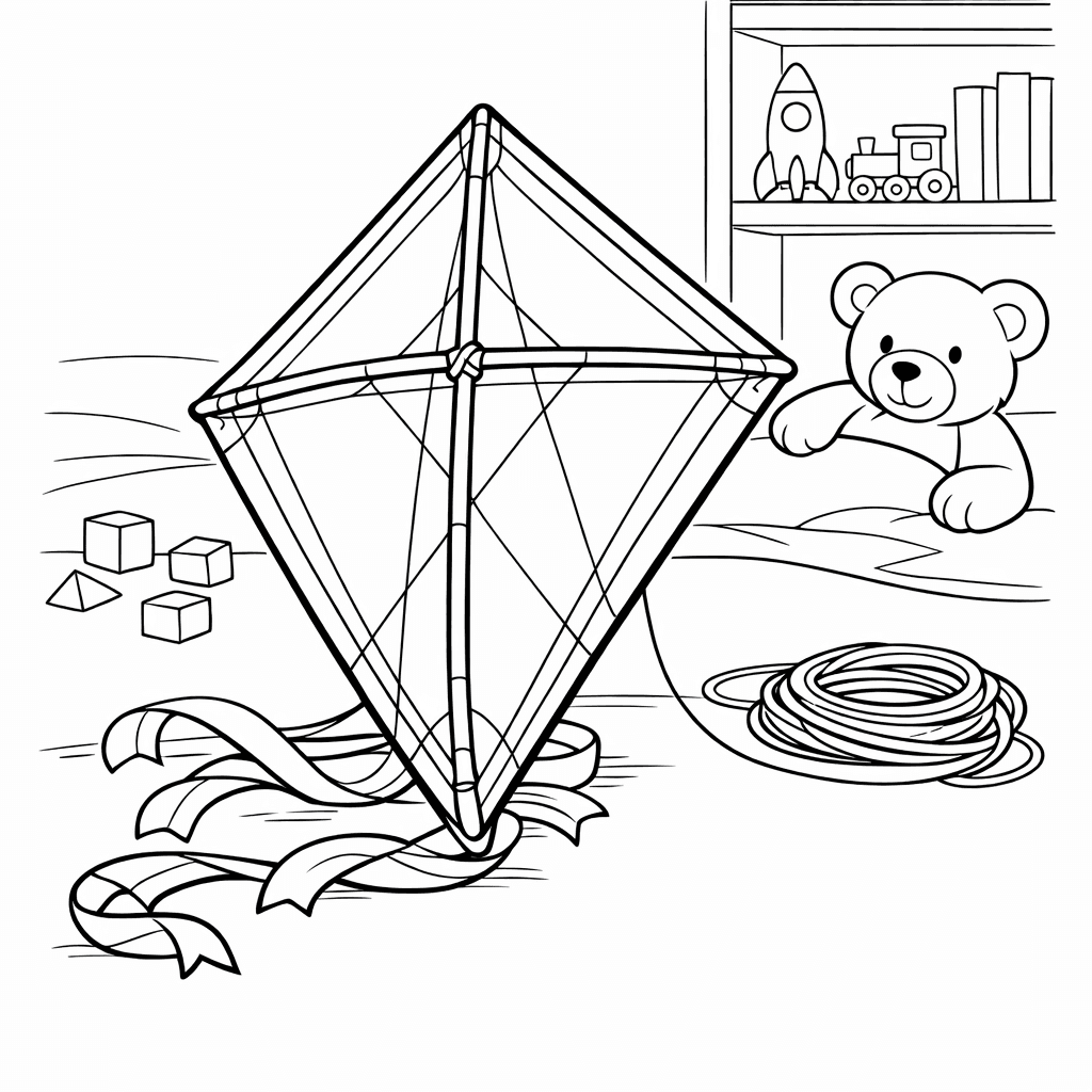 Free printable coloring page: Object Only: A Cute Kite With Clean Outlines,…, for ages 7-12