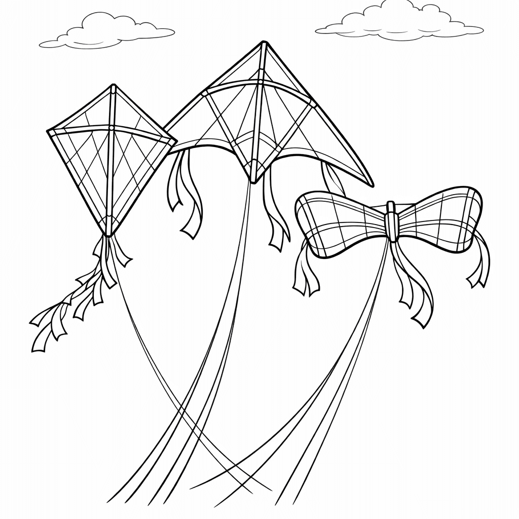 Free printable coloring page: Kite In Sky, for ages 7-12