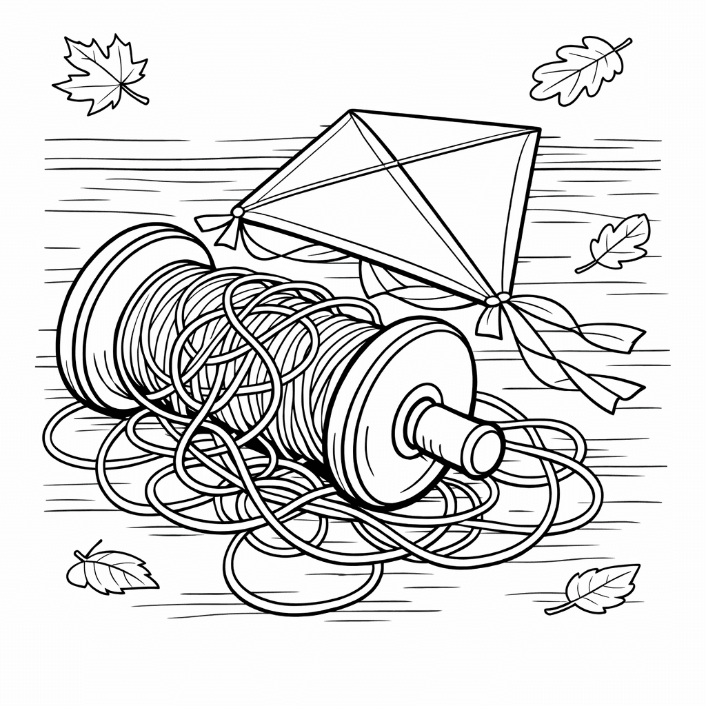 Free printable coloring page: Kite And Clouds, for ages 7-12