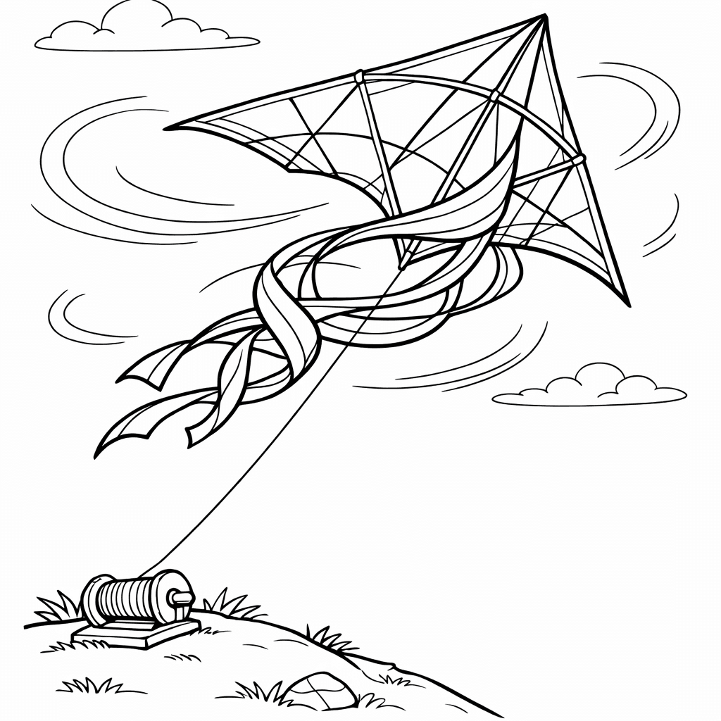 Free printable coloring page: Object Only: Two Or Three Kites Side By…, for ages 7-12