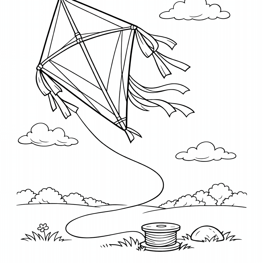 Free printable coloring page: Kite And Wind, for ages 7-12