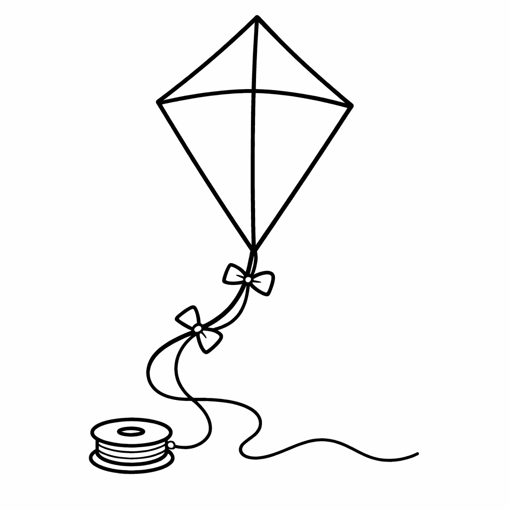 Free printable coloring page: Kite In Sky, for ages 3-6