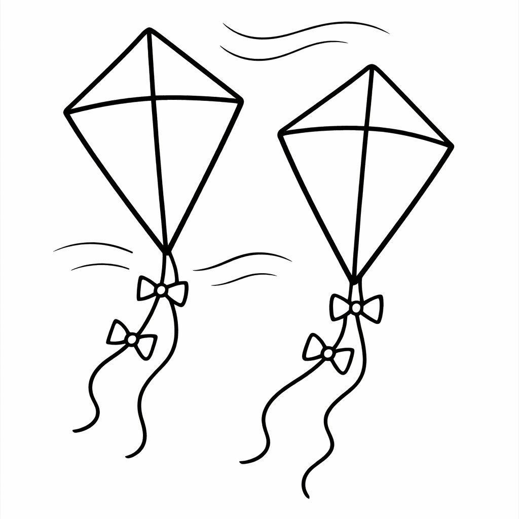 Free printable coloring page: Kite Flying, for ages 3-6
