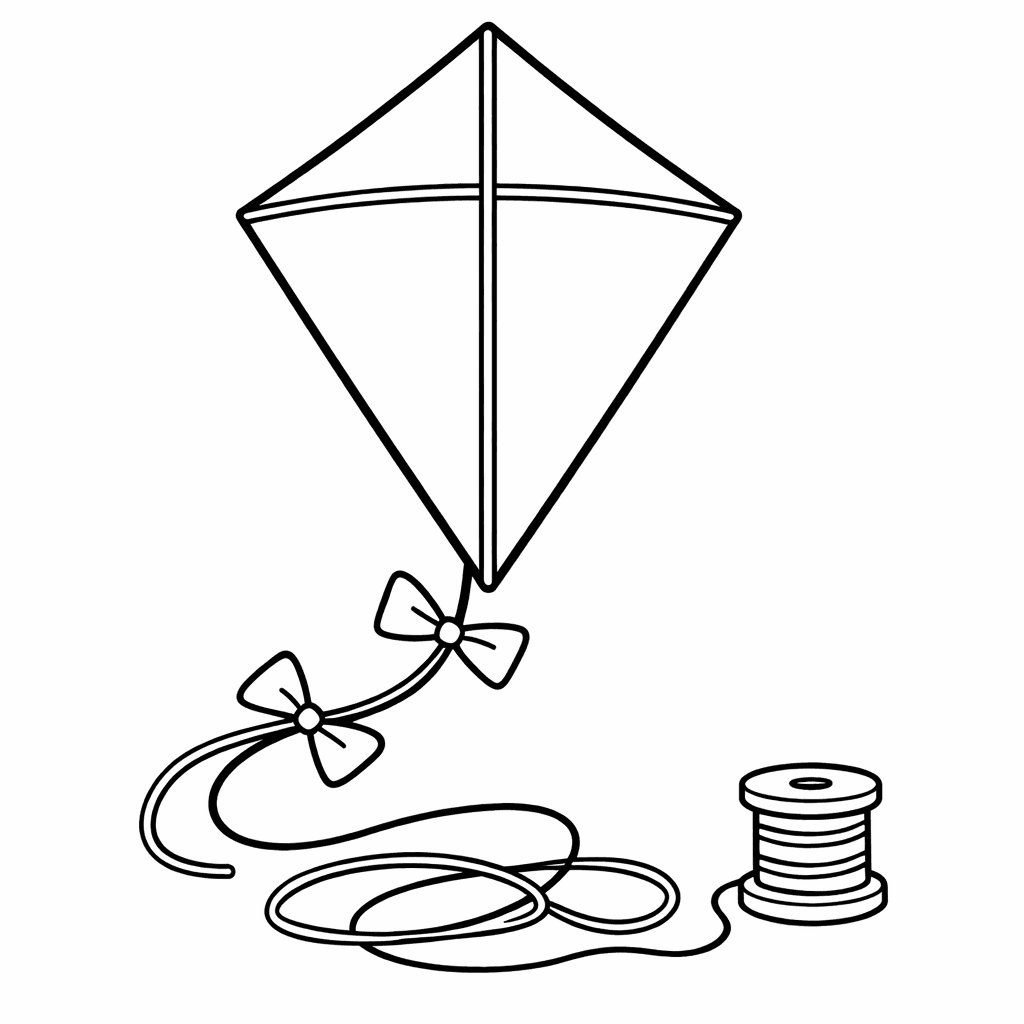Free printable coloring page: Object Only: Two Or Three Kites Side By…, for ages 3-6