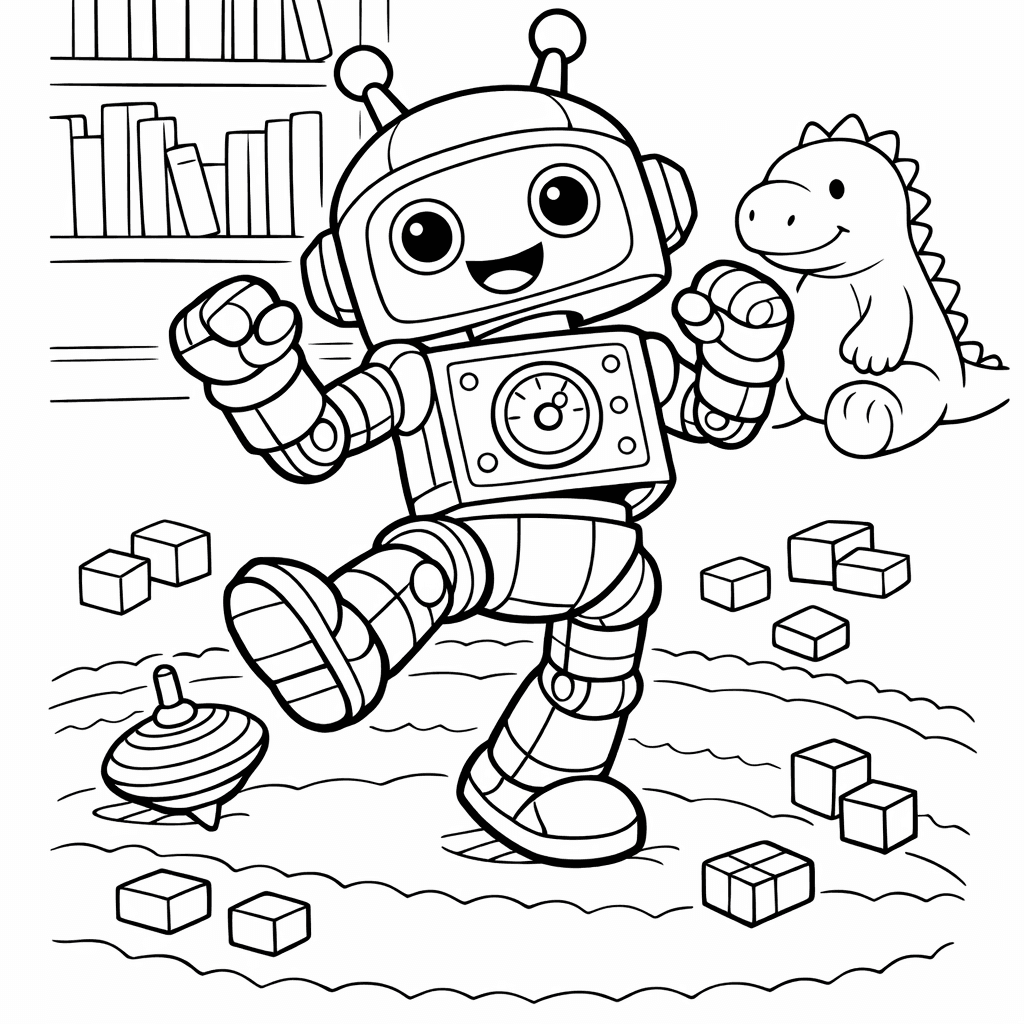 Free printable coloring page: Object Only: Two Or Three Robot Toys Side…, for ages 7-12