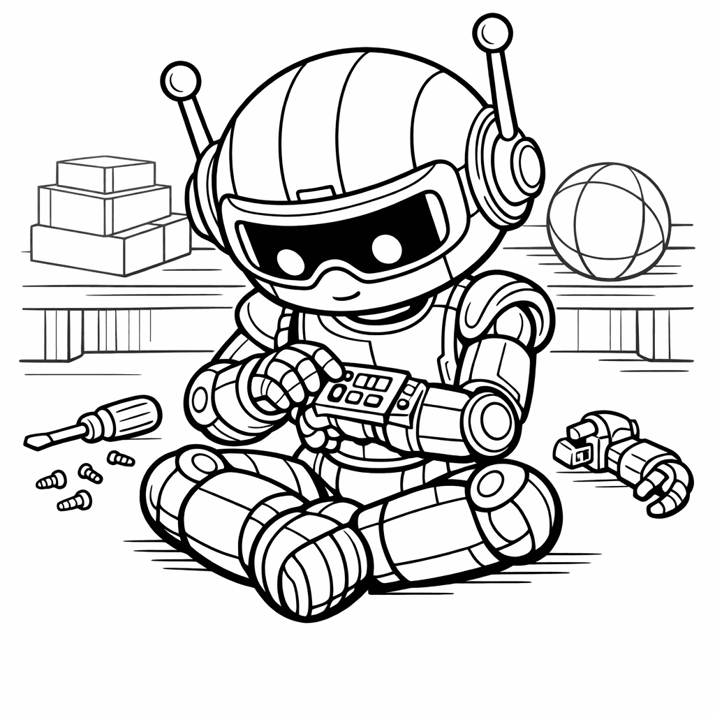 Free printable coloring page: Robot Toy And Box, for ages 7-12
