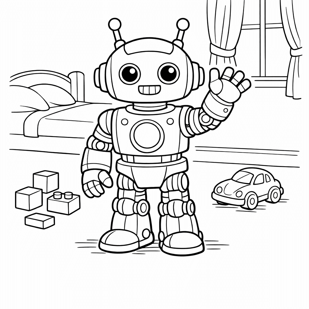 Free printable coloring page: Robot Toy And Gears, for ages 7-12
