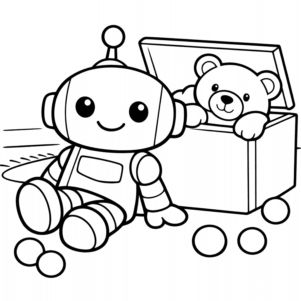 Free printable coloring page: Friendly Robot Toy, for ages 3-6