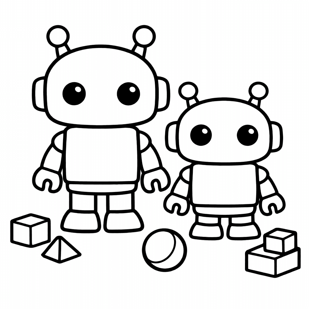 Free printable coloring page: Object Only: A Cute Robot Toy With Clean…, for ages 3-6
