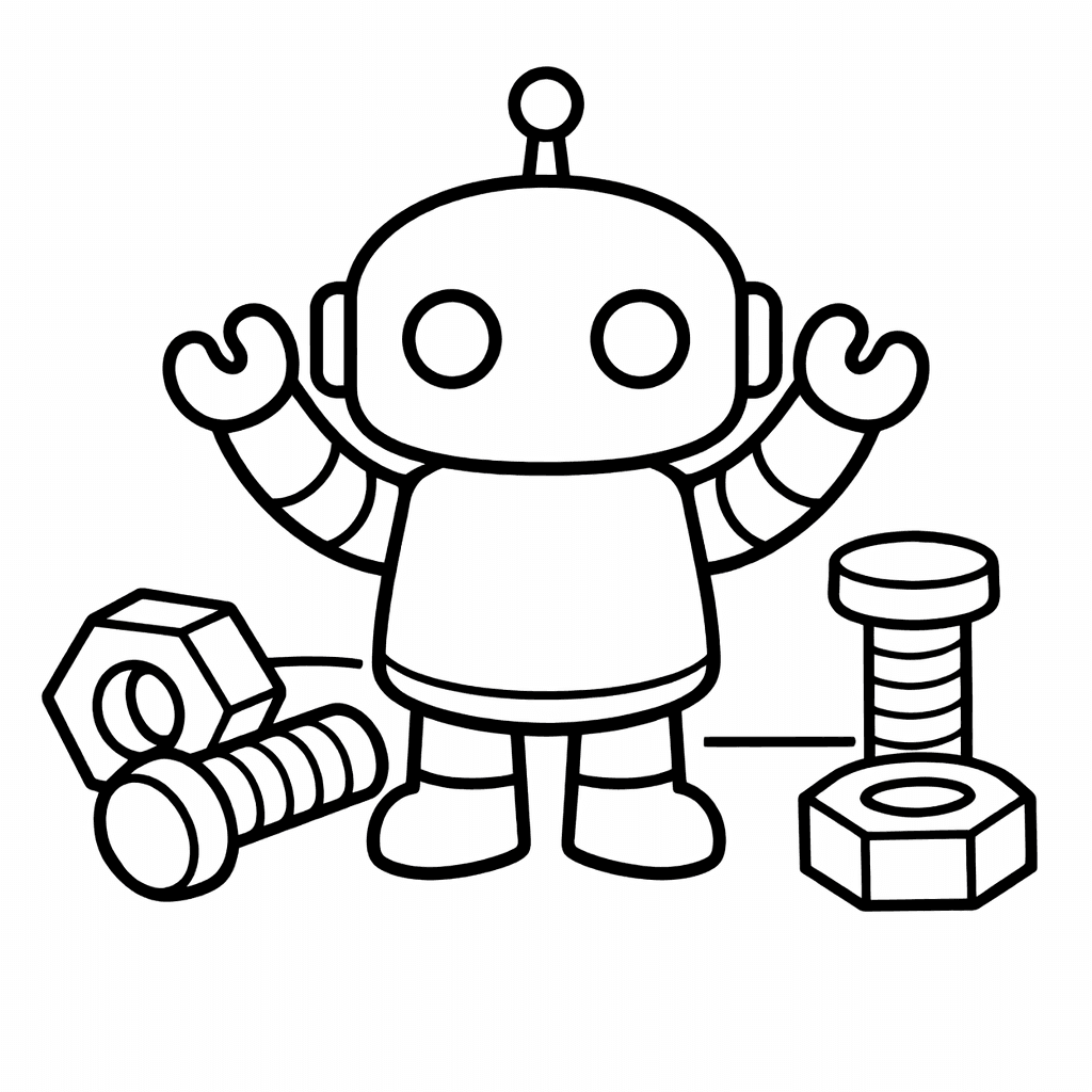 Free printable coloring page: Friendly Robot Toy, for ages 3-6