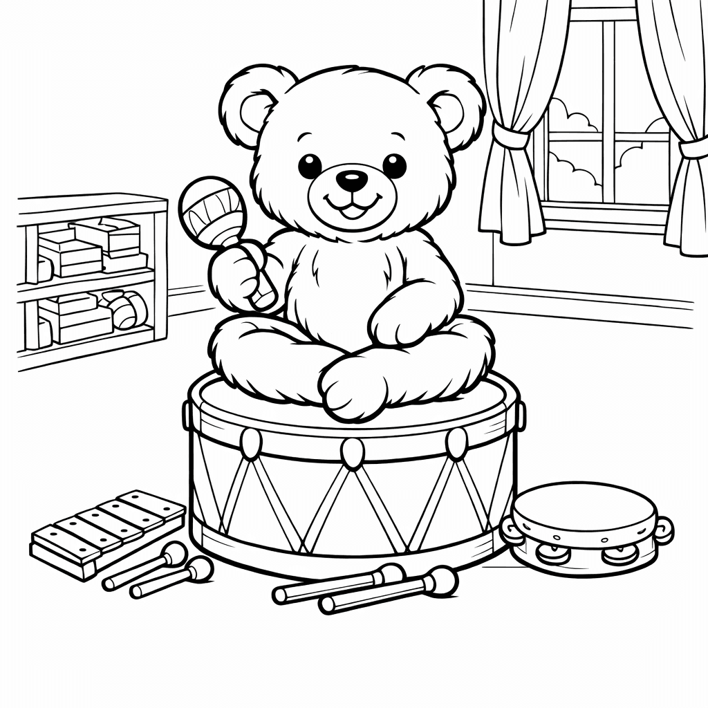 Free printable coloring page: Object Only: A Cute Teddy Bear With Clean…, for ages 7-12