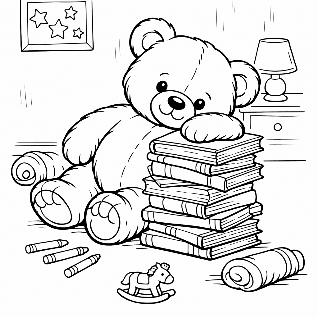 Free printable coloring page: Teddy And Balloon, for ages 7-12