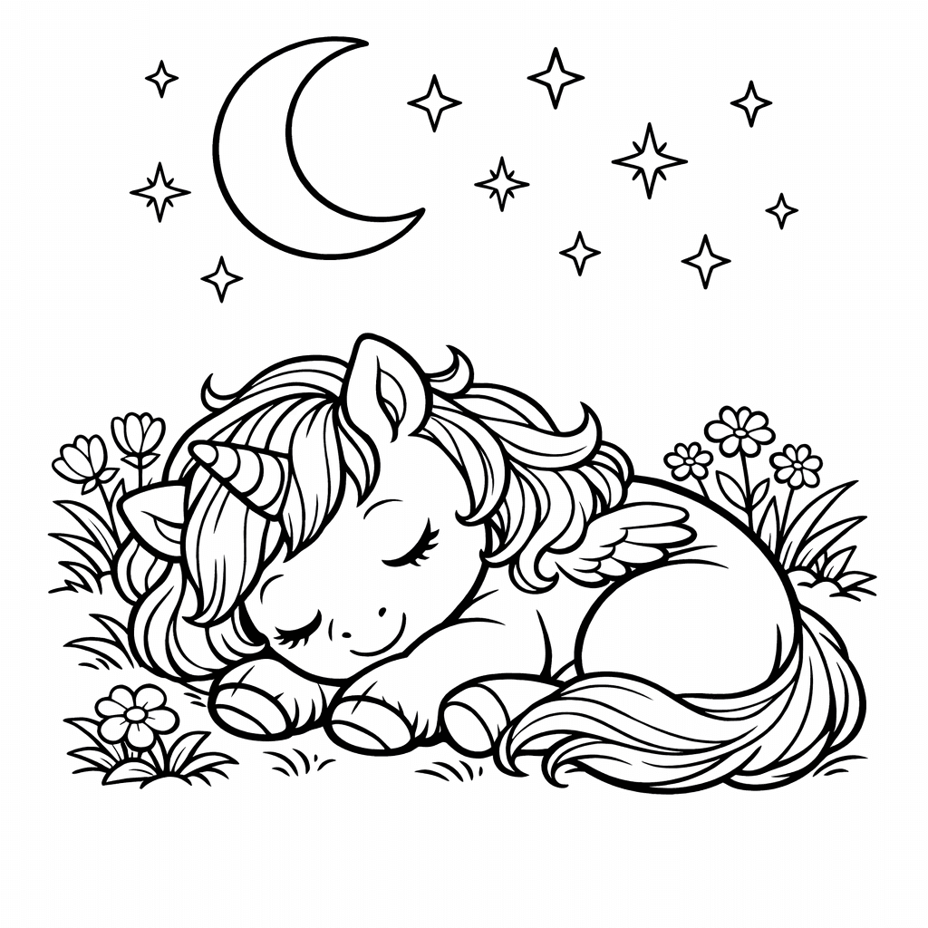 Free printable coloring page: Baby Unicorn And Butterfly, for ages 7-12