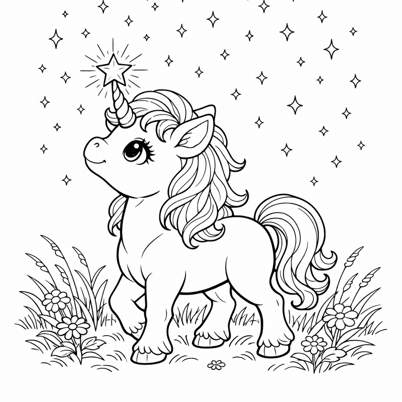 Free printable coloring page: Baby Unicorn Sleeping, for ages 7-12