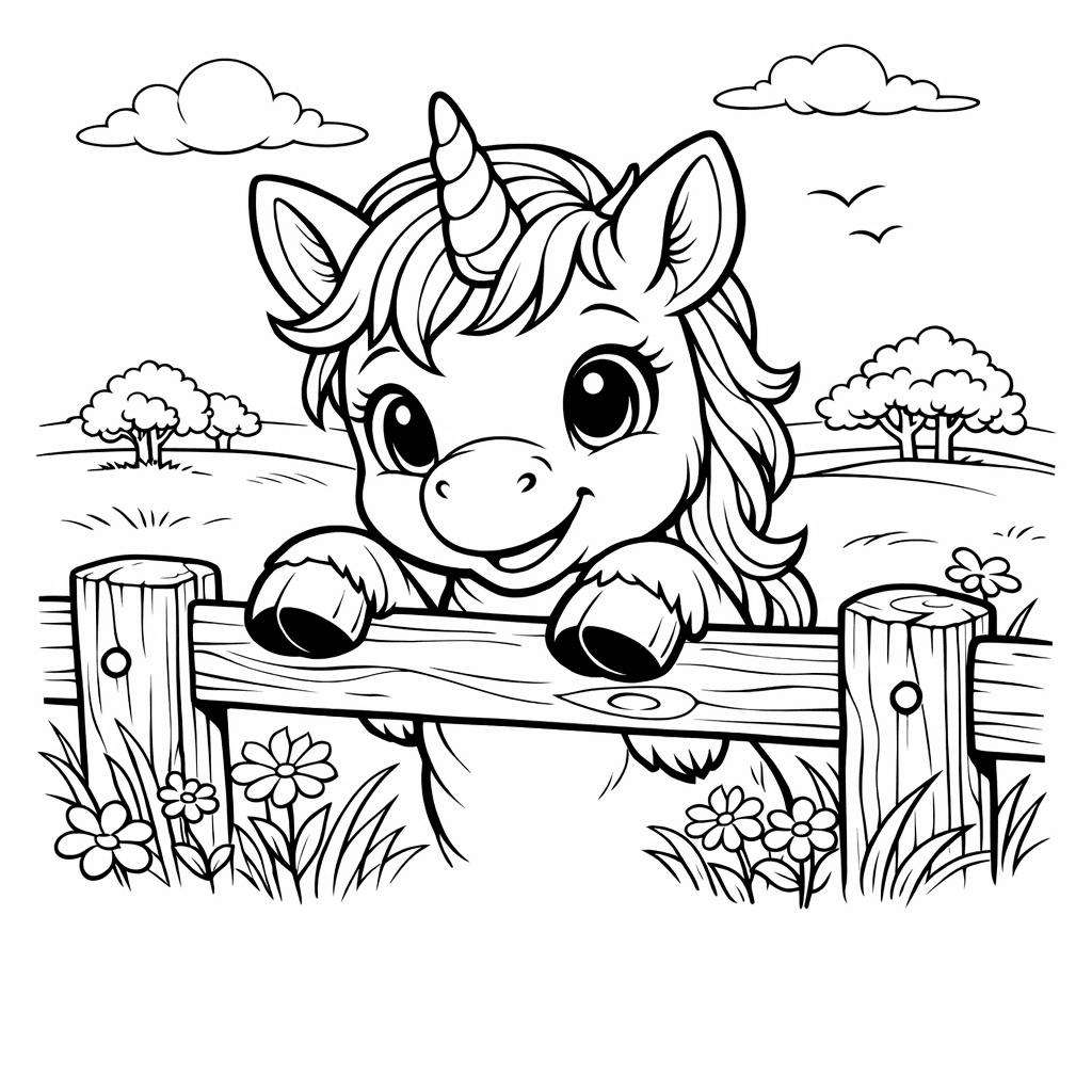 Free printable coloring page: Baby Unicorn Face, for ages 7-12