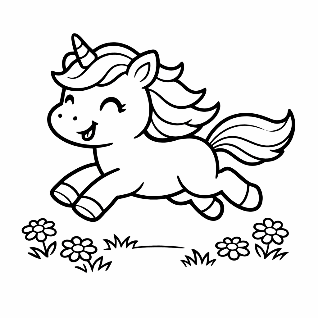 Free printable coloring page: Baby Unicorn And Rainbow, for ages 3-6