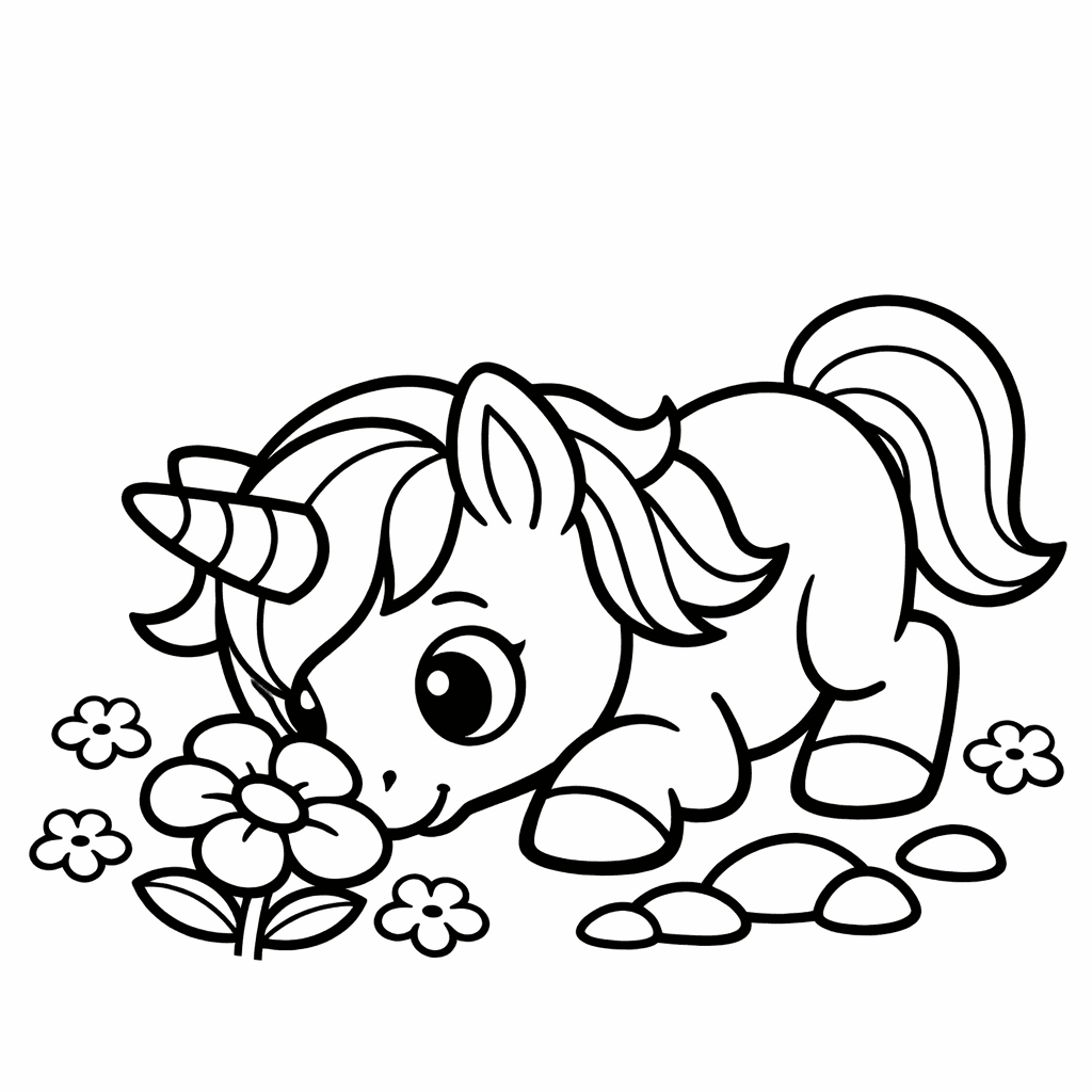 Free printable coloring page: Baby Unicorn With Star, for ages 3-6