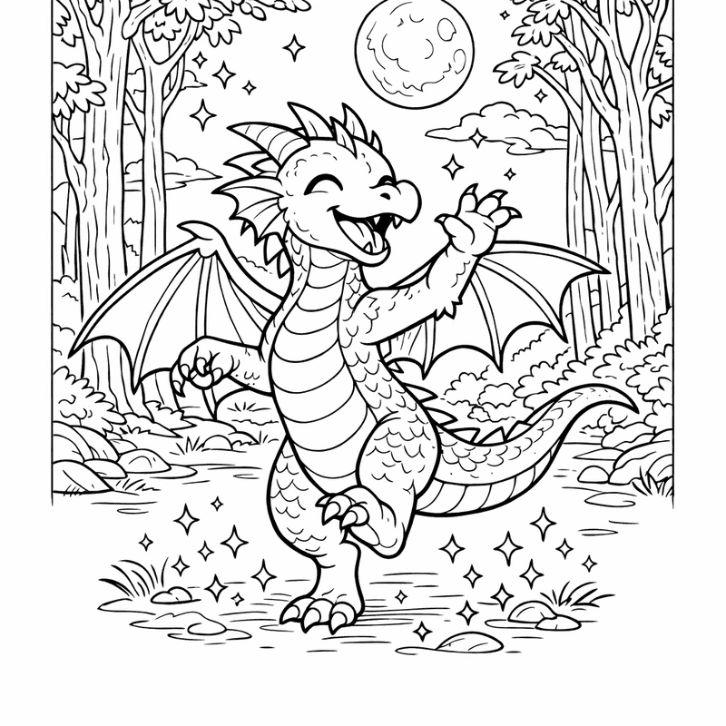 Free printable coloring page: A Dragon Breathing Tiny Sparkles Instead Of Fire, for ages 7-12