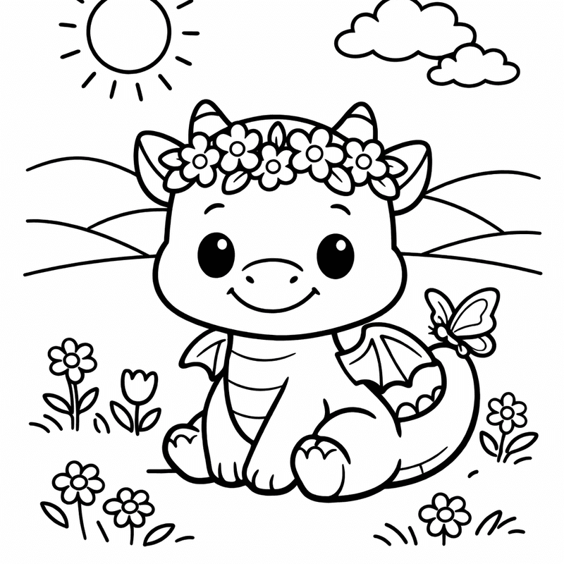 Free printable coloring page: A Baby Dragon Playing With A Knight Toy, for ages 3-6