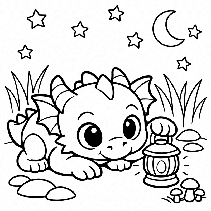 Free printable coloring page: A Dragon Flying Over A Castle With Small…, for ages 3-6