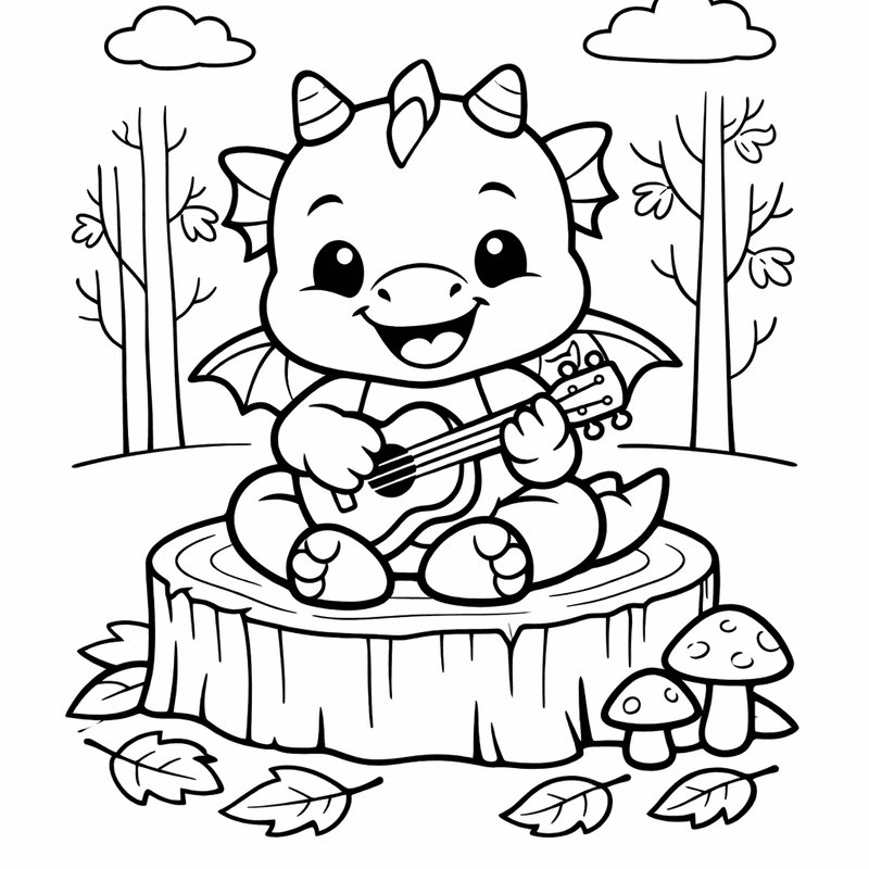 Free printable coloring page: A Dragon Curled Around A Treasure Chest Sleeping, for ages 3-6