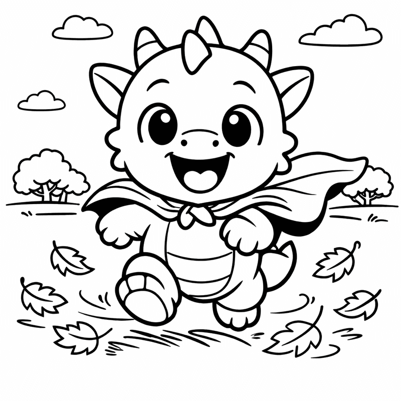 Free printable coloring page: A Cute Baby Dragon Hatching From An Egg, for ages 3-6