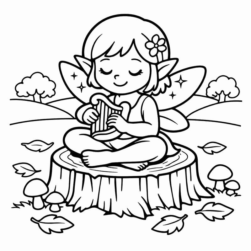 Free printable coloring page: Object Only: A Cute Fairy With Wings, No…, for ages 3-6