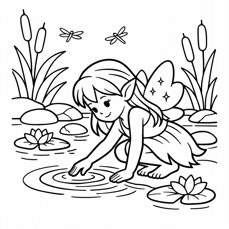 Free printable coloring page: A Fairy Flying Through A Magical Forest With…, for ages 3-6