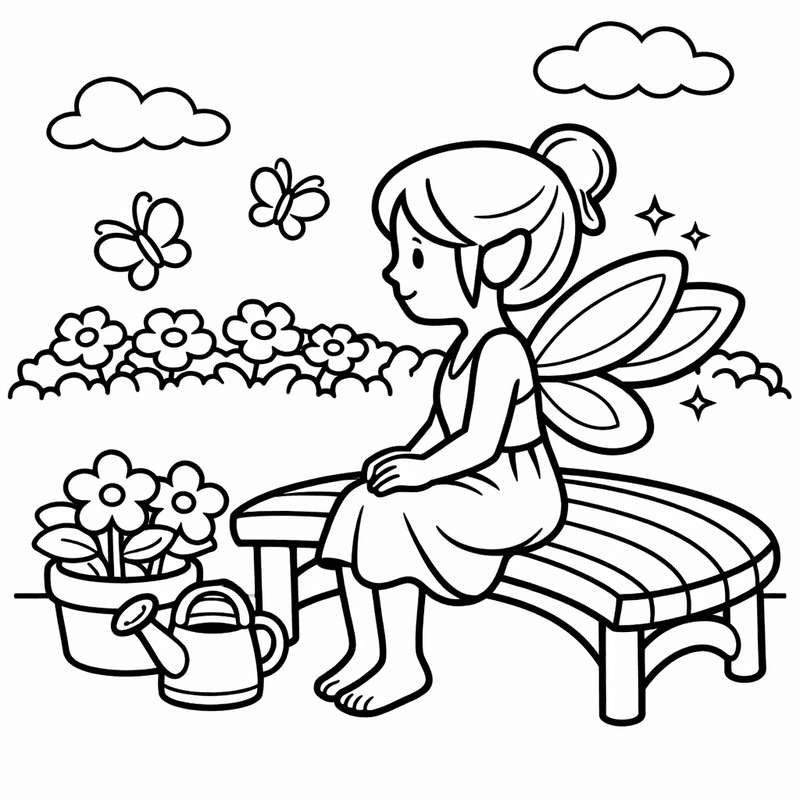 Free printable coloring page: Object Only: Two Fairies Flying Together, No Background, for ages 3-6