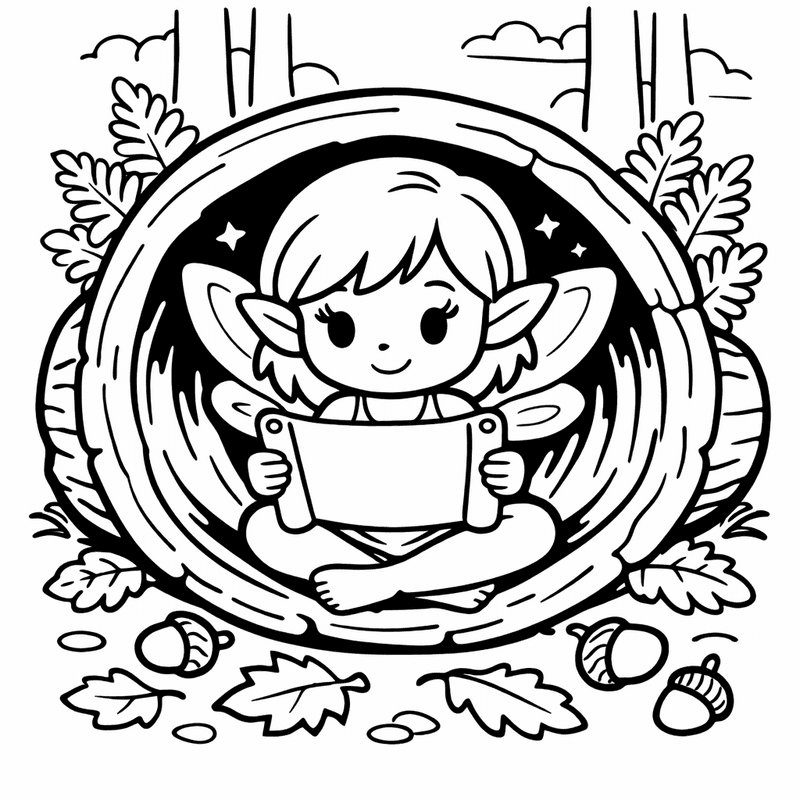 Fairy Coloring Page — A Fairy Sitting On A Mushroom With Sparkling…
