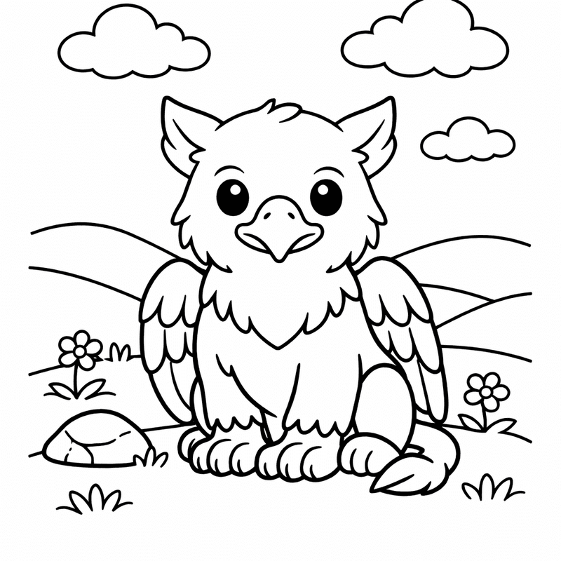 Free printable coloring page: Object Only: A Cute Griffin With Clean Outlines,…, for ages 3-6